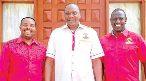 Gospel artist Ben Githae pictured with President Uhuru Kenyatta and Deputy President William Ruto at State House, Nairobi in 2017
