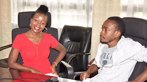 Brenda Cherotich and Brian Orinda pictured on April 1, 2020 in Nairobi after their recoveries from Covid-19 were confirmed