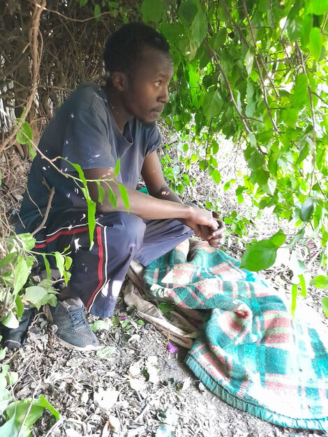 Brian Kamau pictured in a bush he lived in along Kahawa Wendani on Saturday January 14, 2023
