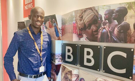 Former NTV journalist Brian Osweta poses for a photo at BBC offices in December 2021.