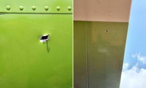 Bullet holes on the Kenyan plane, registration number 5Y-VVA that was shot at in Somalia on May 25, 2020.