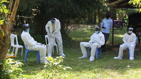 Bungoma County Health Workers taking a break after laying Tony Waswa to rest. May 20, 2020.