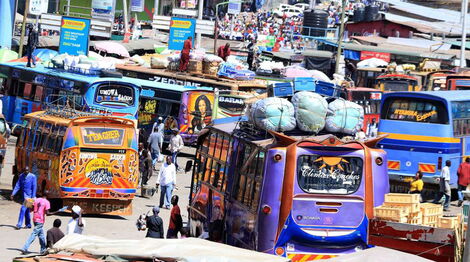 Buses and matatus pick up country travelers at Nairobi's famous Machakos country bus station