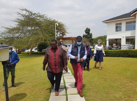 COTU Secretary General Francis Atwoli (Left) and Baringo Senator Gideon Moi pictured in Kajiado on August 16, 2020.