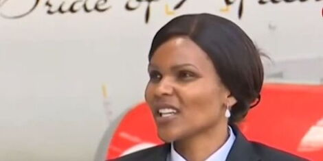Captain Ruth Karauri during an interview at Kenya Airways