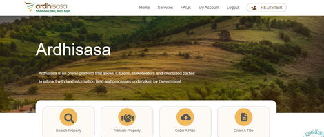 A screenshot of the Ardhisasa website.