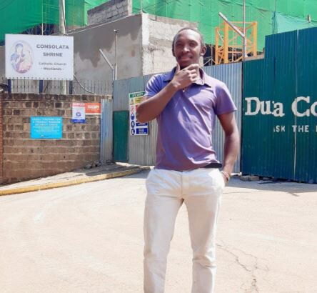 Kevin Muchai Kamau at a construction site in July 2019.