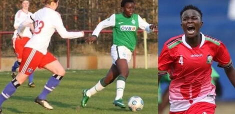 Kenyan footballer Doreen Nabwire Playing for FC Zwolle (l) and Harambee Starlets.