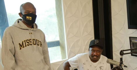 Yusuf Kaona (left) alongside John Kuria pose for a photo inside Radio Jambo on July 19, 2020.