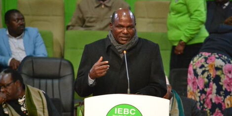 Independent Electoral and Boundaries Commission (IEBC) Chairperson Wafula Chebukati addressing the media at Bomas of Kenya