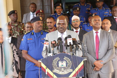 IEBC chairperson Wafula Chebukati addresses the media after consultative talks with the Inspector General of Police Hillary Mutyambai at the Office of the Inspector General of Police on Thursday, July 28, 2022