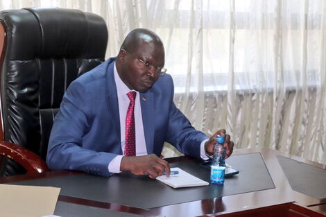 Cooperative Cabinet Secretary Simon Chelugui speaking in his office in Nairobi County on February 14, 2022.