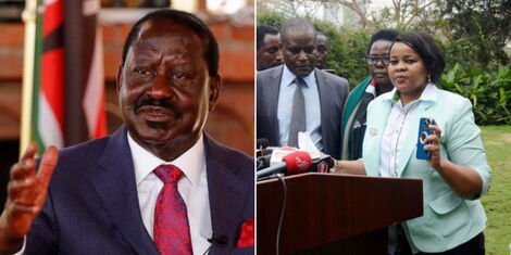 A collage image of former Prime Minister Raila Odinga (left) and IEBC vice chairperson Juliana Cherera addressing the media on August 15, 2022 (left).
