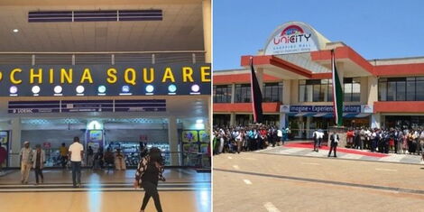 Photo collage of China Square a shopping hub inside UniCity Mall which is owned by Kenyatta University