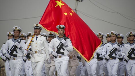 File image of soldiers at the launch of China's military base in Djibouti in 2017