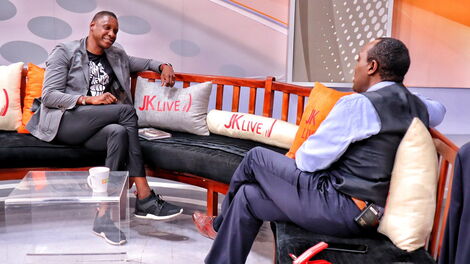 Citizen TV News anchor Jeff Koinange (right) and Toronto Raptors Vice Chairman Masai Ujiri.