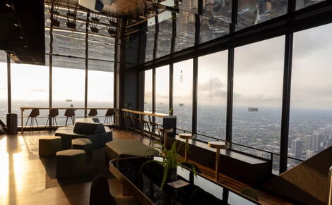 The interior of Cloud Bar lounge where guests enjoy views of Lake Michigan and the West and North sides in the US. 