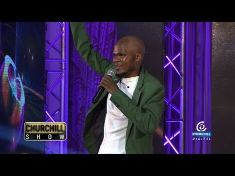 Comedian Othuol Othuol pictured on the set of Churchill Show aired on March 1, 2020.