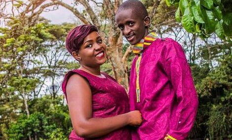 Comedian Timothy Kimani alias Njugush and wife Celestine Ndinda pose for a photo
