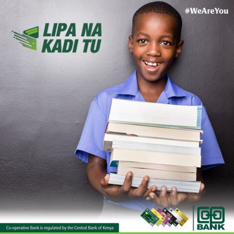 Coop Bank poster shows a child holding books