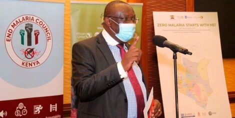 Covid-19 vaccine advisory taskforce chair Dr Willis Akhwale speaks at Serena Hotel, Nairobi on February 17, 2021.