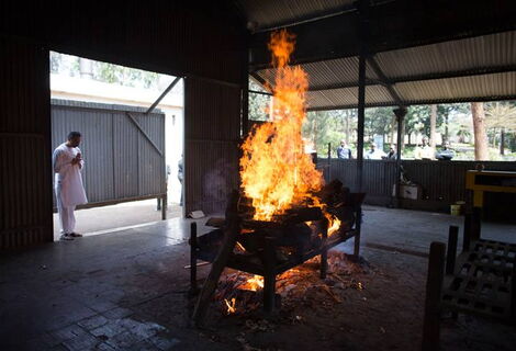 A cremation ceremony at the Kariokor crematoria, Nairobi County