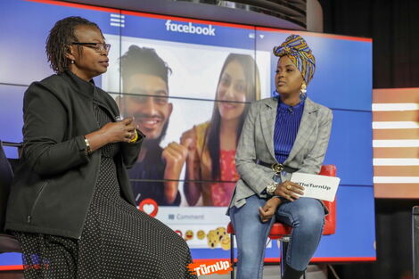 Media presenter Amina Abdi interviews Kenyan Filmmaker, Njoki Muhoho during an interview on the Turn-UP show.