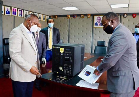 DCI Director Geroge Kinoti receives the Talino forensics workstation on April 28, 2020.