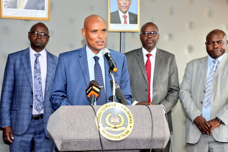 DCI boss Mohamed Amin addressing the media at his office in Nairobi County on February 9, 2023.