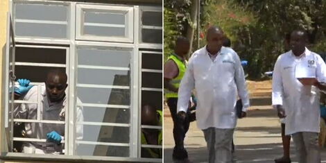 A photo collage of detectives investigating Jeff Mwathi's death at DJ Fatxo's apartments. 