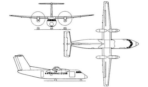 An illustration of the De Havilland Canada Dash 8-103 plane outlook.