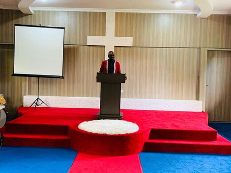 Deputy President William Ruto at the podium of the church in his Karen home on Sunday, April 26, 2020.