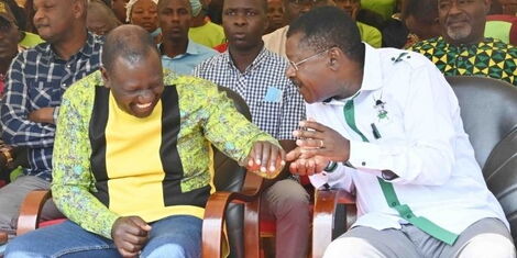DP William Ruto and Ford Kenya party leader, Moses Wetangula during a church service in Vihiga County on Sunday, February 6, 2022.