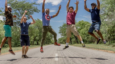 David Wachira (third from left) during his annual Operational Bromance trip in Southern Africa between Harare and Victoria Falls, right outside Matobo Hills National Park.