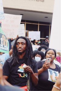 US activist Dedan Waciuri during a protest in North Caroline