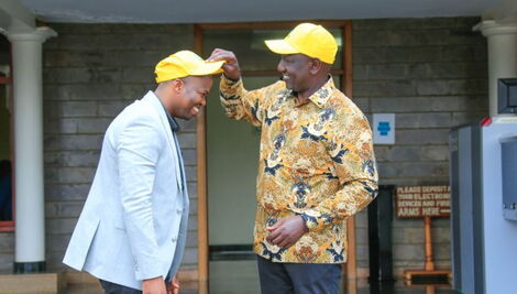 Deputy President William Ruto (right) welcomes MC Jessy to UDA on Wednesday, January 19, 2022.
