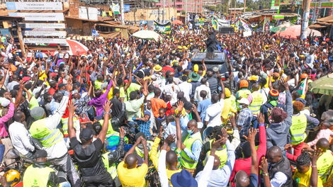 Deputy President William Ruto addresses Kiambaa residents on Sunday, October 24.