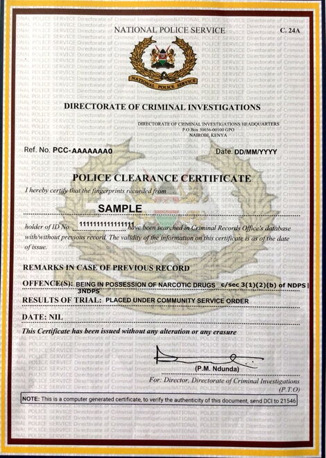 A file example of a police clearance certificate