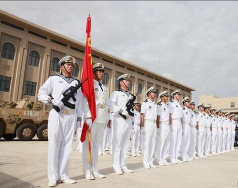 File image of soldiers at the launch of China's military base in Djibouti in 2017