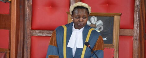 Dr Florence Muoti Mwangangi, Machakos County Speaker addresses the House on April 30, 2018