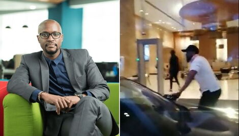 An undated photo of Wapi Pay co-founder Eddie Ndichu (left) and a screenshot from the scuffle.