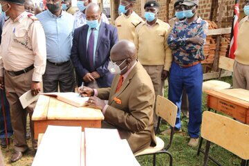 Education CS Prof. George Magoha at a workshop in Busia county on Saturday, February 20, 2021