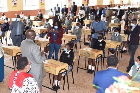Education Cabinet Secretary George Magoha at a school in Nyeri on October 28, 2020.