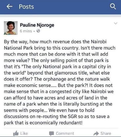 A screenshot of a past post by ​newly-appointed Tourism Regulatory Authority Board Member Pauline Njoroge ​