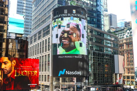 A photo on Nasdaq's billboard curated by Polly Irungu a Kenyan photographer based in the US