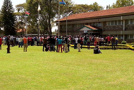 Egerton University students outside the main administrative block on September 29, 2017.