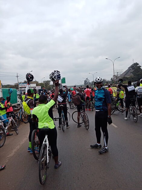 Cyclists on Thika Superhighway on September 19, 2020
