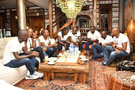 Elegeyo Marakwet Senator Kipchumba Murkomen (centre) pictured a during his white-themed birthday party on March 12, 2020.