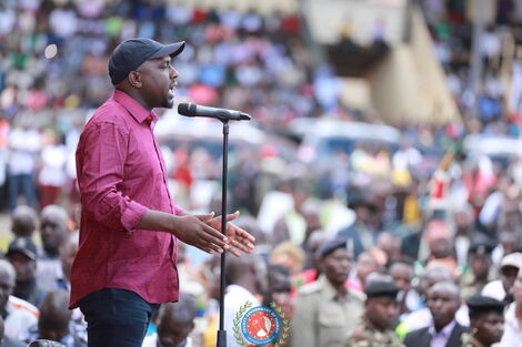 Elgeyo Marakwet Senator Kipchumba Murkomen addressing the crowd at the BBI rally in Meru on February 29, 2020.