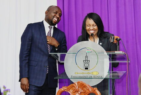Elgeyo Marakwet Senator Kipchumba Murkomen and Nakuru Senator Susan Kihika
